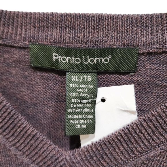 Pronto Uomo Sweater Men's Brown Size XL Long Sleeve V-Neck Merino Wool Casual - Picture 9 of 13